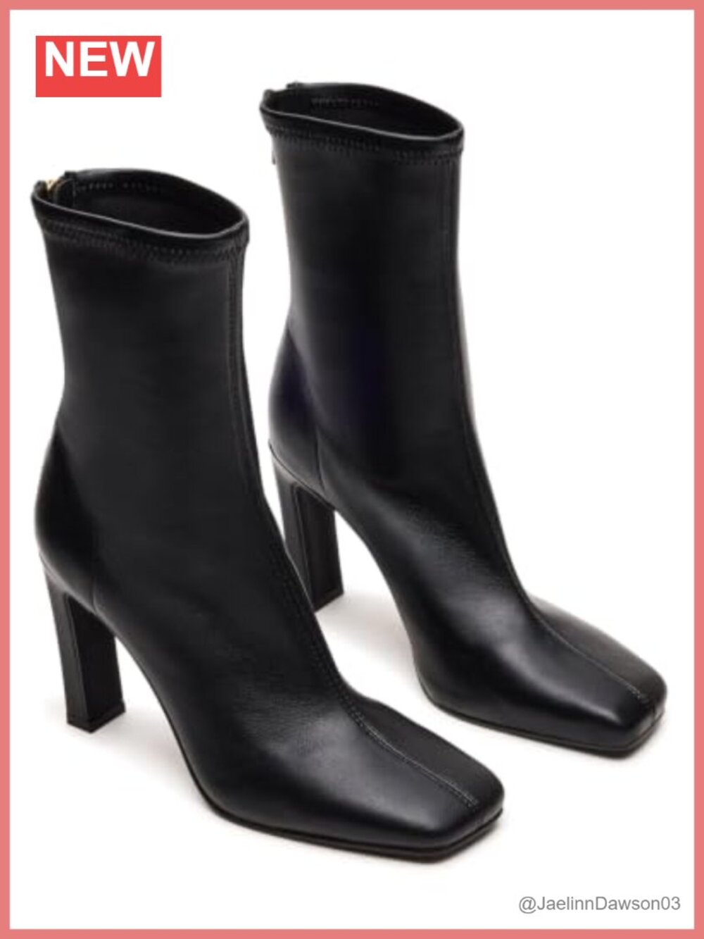 Women's Stretchy Faux Leather Ankle Booties Chunky Heel Back Zipper Square Toe